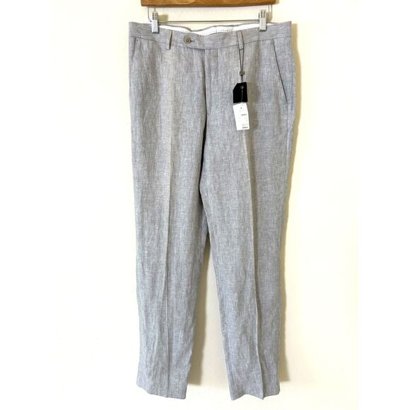 Joseph Abboud Men's 100% LINEN Dress Pants Slim Fit Size 34x34 light‎ Grey NEW